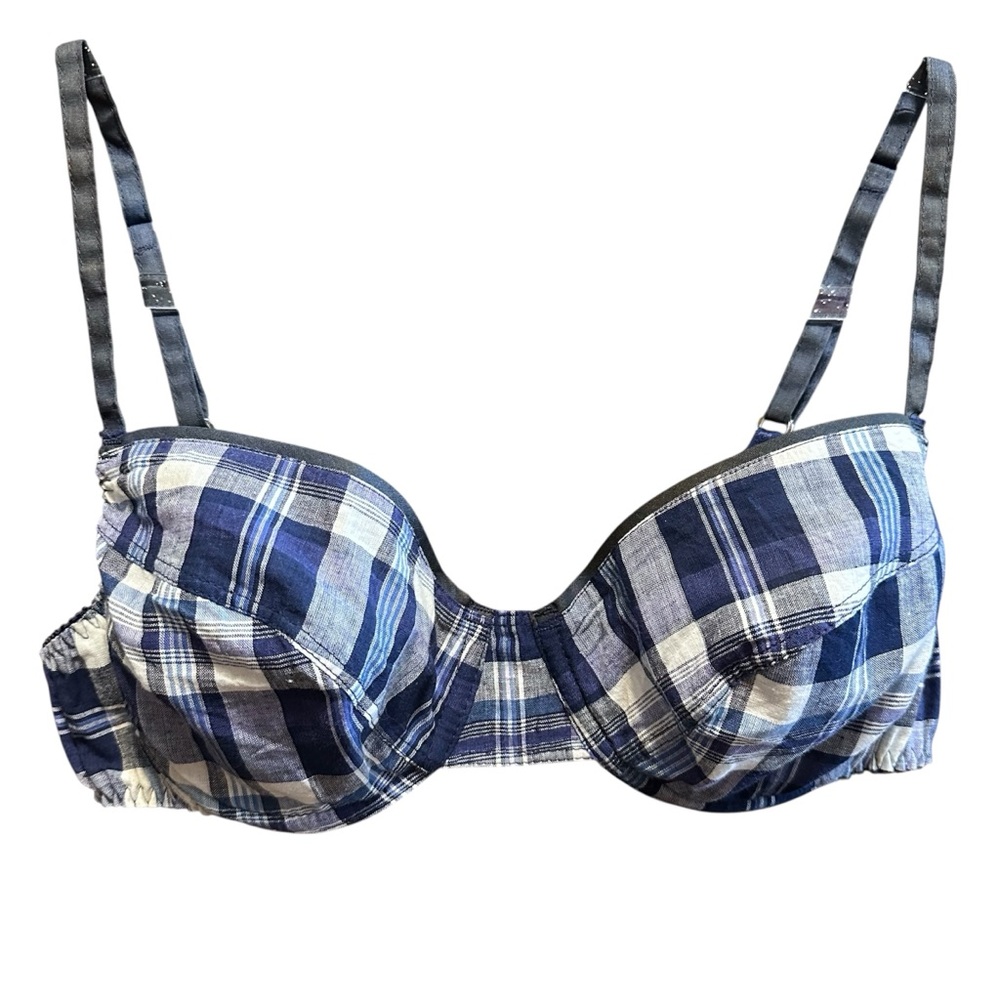 Victoria’s Secret NWT Vintage Blue & White Plaid Underwire Bra SZ 36B